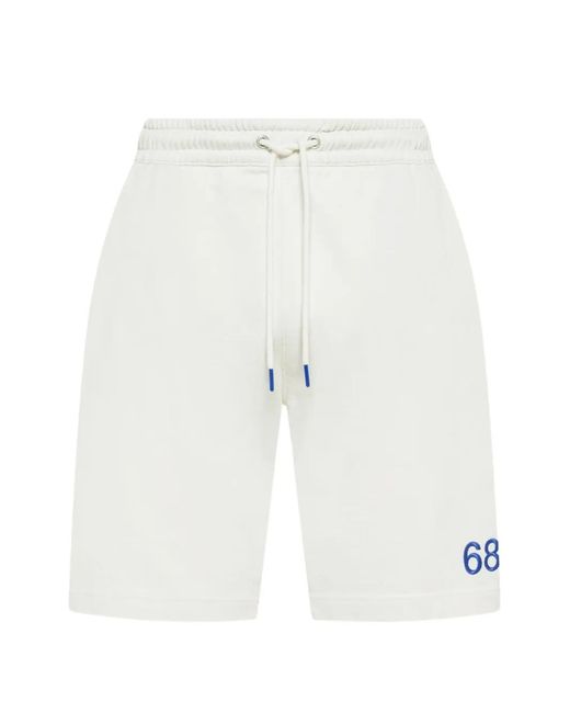 Sun 68 White Drawstring Embroidered Shorts for men