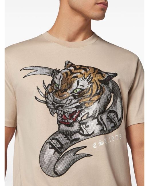 Philipp Plein T-Shirt mit Tiger-Print in Natural für Herren