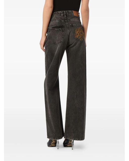 Philipp Plein Black Logo-Embroidered Jeans