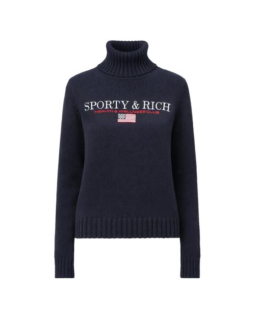 Sporty & Rich Blue S&R Nautical Knitted Turtle-Neck Sweater