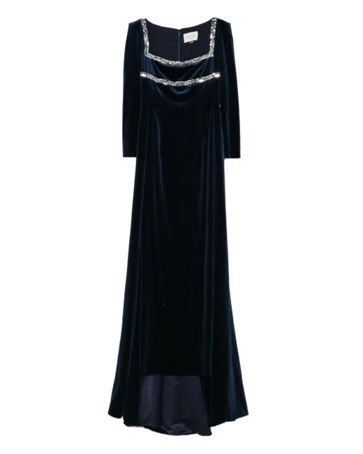 Jean Louis Sabaji Black Crystal-Embellished Velvet Gown