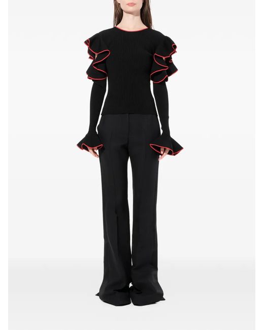 McQueen Black Ruffled-Sleeve Sweater