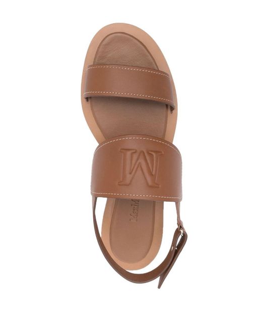 Max Mara Brown Embossed-logo Leather Sandals