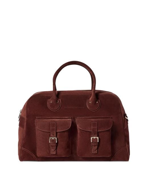 Brunello Cucinelli Purple Suede Weekender Bag for men