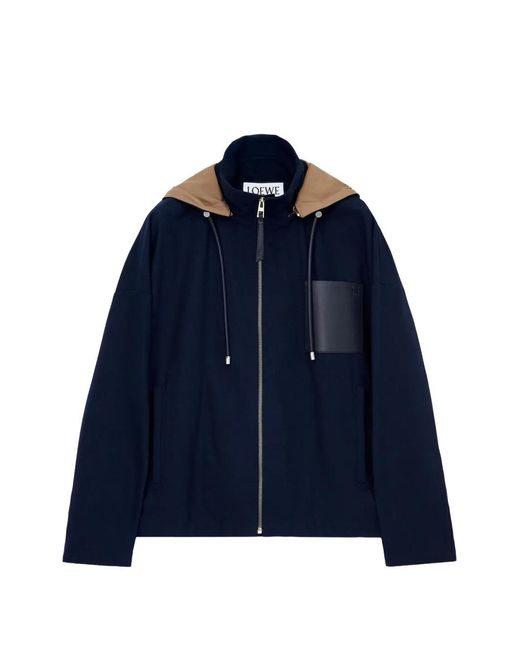Hooded Leather-Patch Jacket Loewe pour homme en coloris Blue