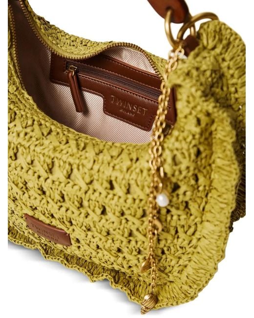 Twinset Metallic Croissant Woven Ruffled Shoulder Bag