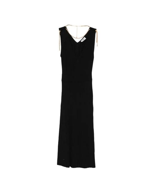 Elisabetta Franchi Black Robe Mi-Longue Nervurée À Col V