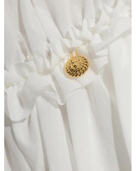 Balmain White Ruffled Tiered Midi Dress