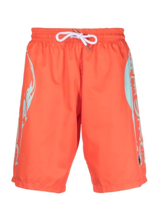 Philipp Plein Orange Graphic-print Beach Shorts for men