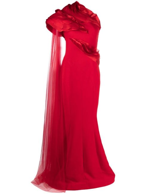 Gaby Charbachy Red Draped One-shoulder Gown
