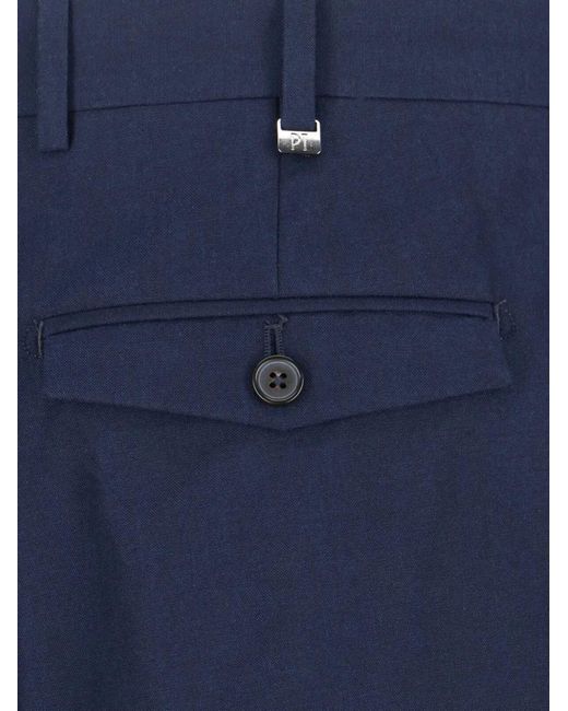 PT Torino Blue Button Pleat Trousers for men