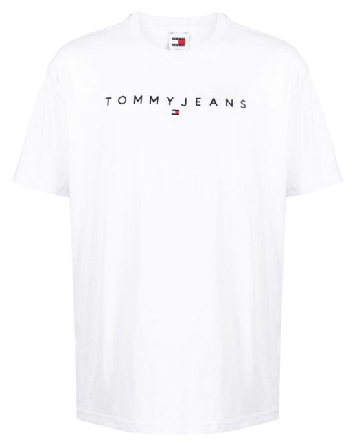 Tommy Hilfiger White Logo-embroidered Cotton T-shirt for men
