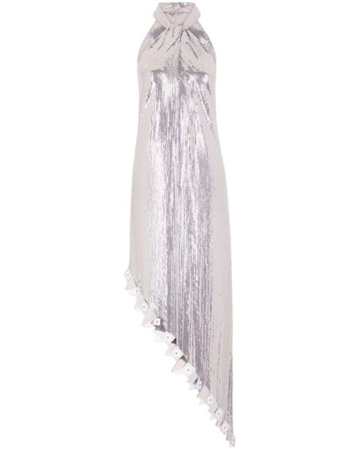 Rabanne White Metallic-finish Halterneck Dress