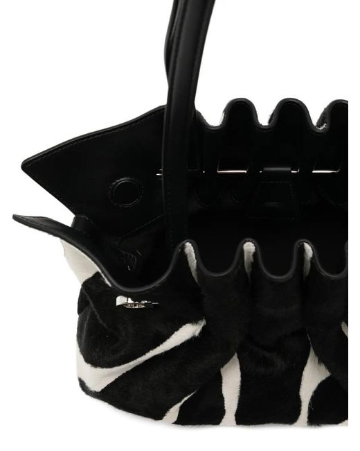 Ferragamo Black Animal-Printed Calf Hair Shoulder Bag