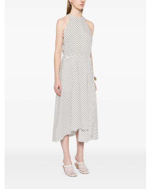 Liu Jo White Striped Poplin Midi Dress