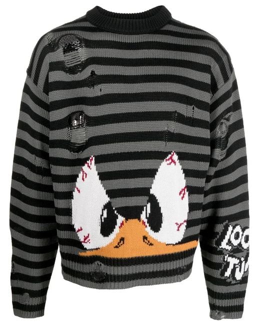 Gcds Gray Intarsia-Knit Striped Jumper for men
