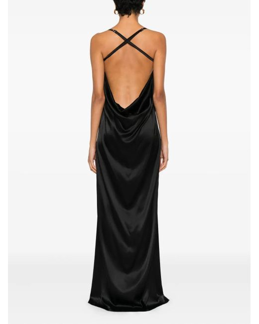 MITILIANE COUTURE Black Split Silk Maxi Dress