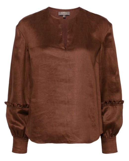 N.Peal Cashmere Brown Sienna Linen Blouse