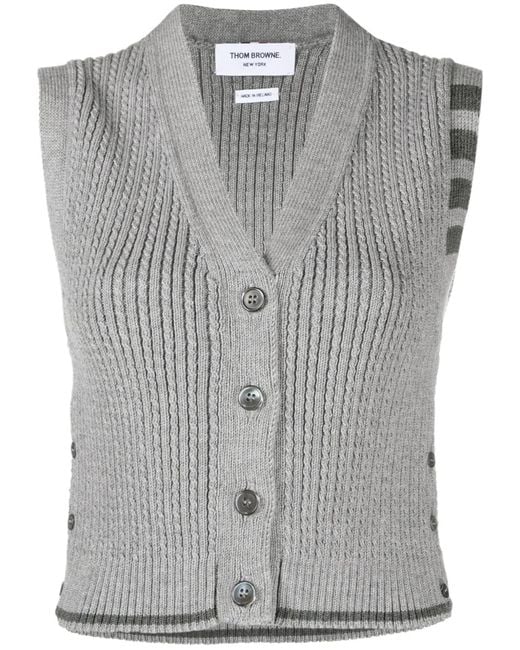 Thom Browne Gray 4-Bar Stripe Intarsia-Knit Vest