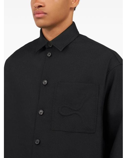 Roberto Cavalli Black Embossed Serpent Plain Shirt for men