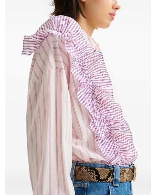 Essentiel Antwerp Pink Ibody Ruffle-Detail Striped Shirt
