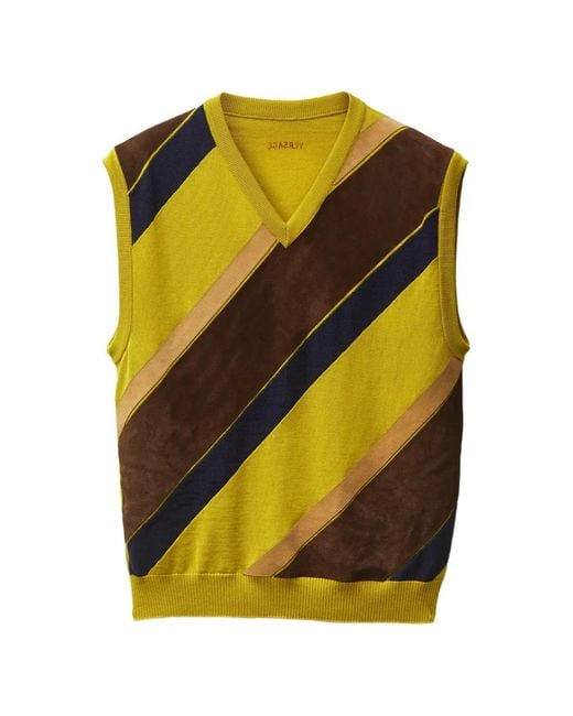 Versace Yellow Intarsia-Wool & Leather Patchwork Vest for men