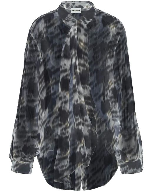 Giorgio Armani Gray Abstract-Print Silk Shirt