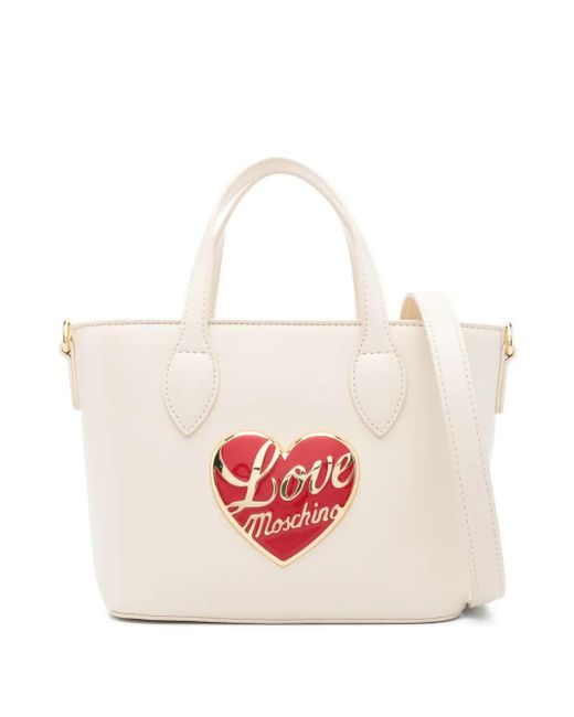 Love Moschino Pink Heart-Shaped Plaque Tote Bag