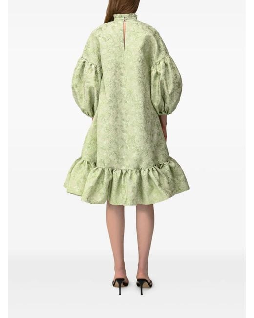 Anouki Green Puffed-Sleeve Tiered Dress