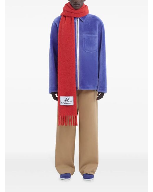 Marni Red Brushed Alpaca-Blend Scarf With Fringes for men