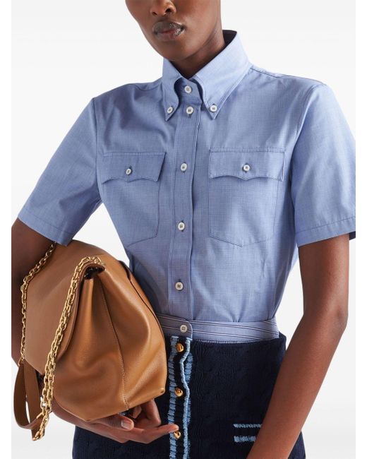 Chemise en coton à manches courtes Prada en coloris Blue