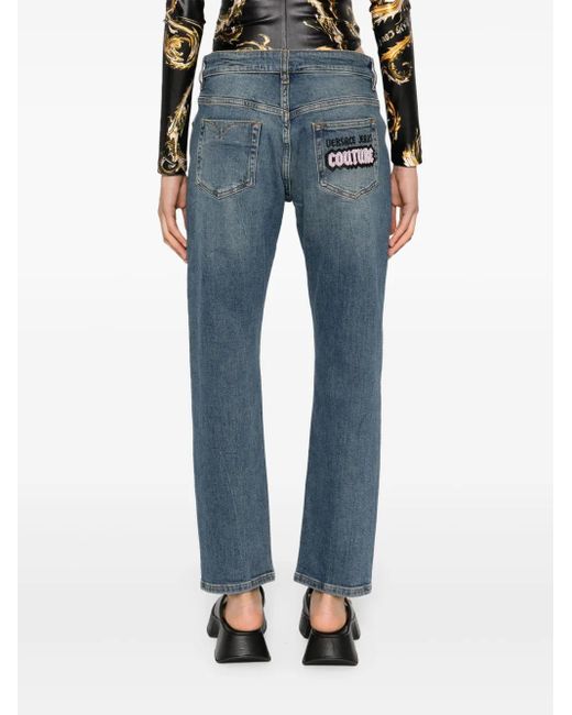 Versace Jeans Couture Blue Logo-Embroidered Slim-Cut Jeans