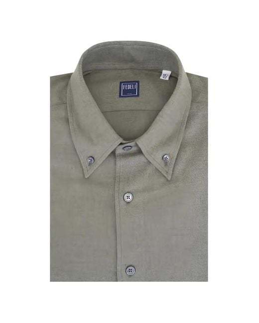 Fedeli Gray Button-Down Collar Shirt for men