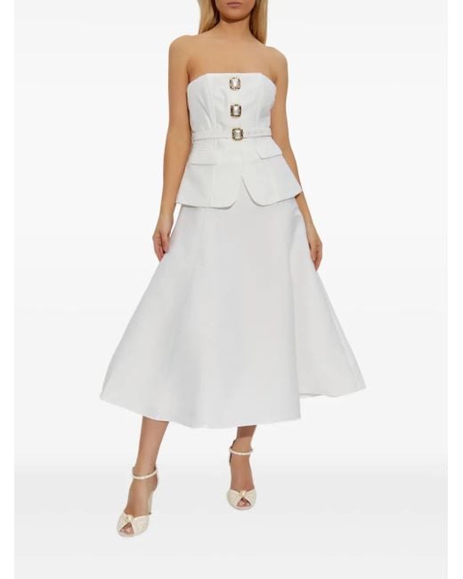 Self-Portrait White Pearl-Button Midi Dress