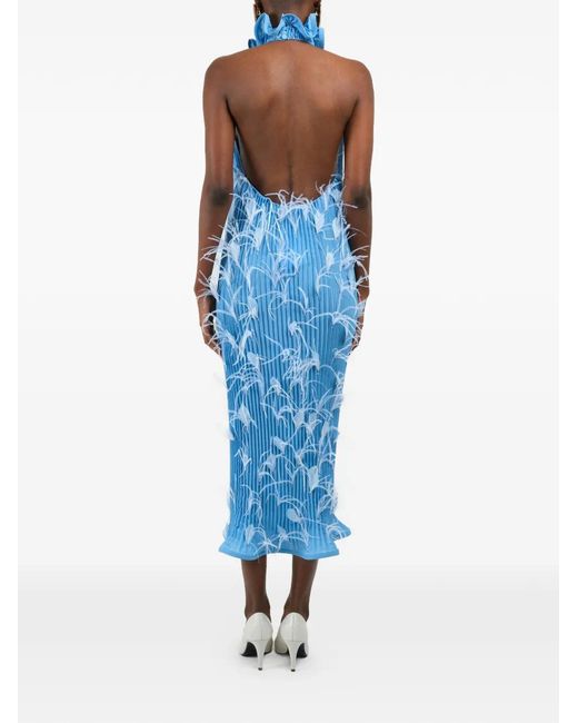 ROWEN ROSE Blue Robe Plissée À Coupe Longue