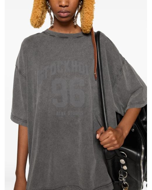 Acne Gray T-Shirtkleid Mit Grafischem Print