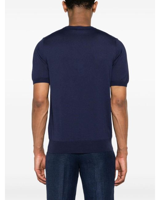 Canali Blue Cotton-blend Knitted T-shirt for men