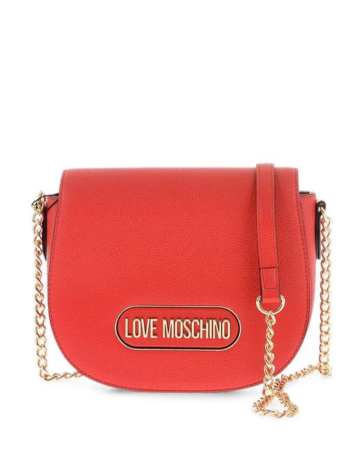 Moschino Red Logo-Plaque Chain-Strap Shoulder Bag