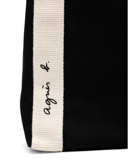 Agnes B. Black Logo-Patch Canvas Tote Bag