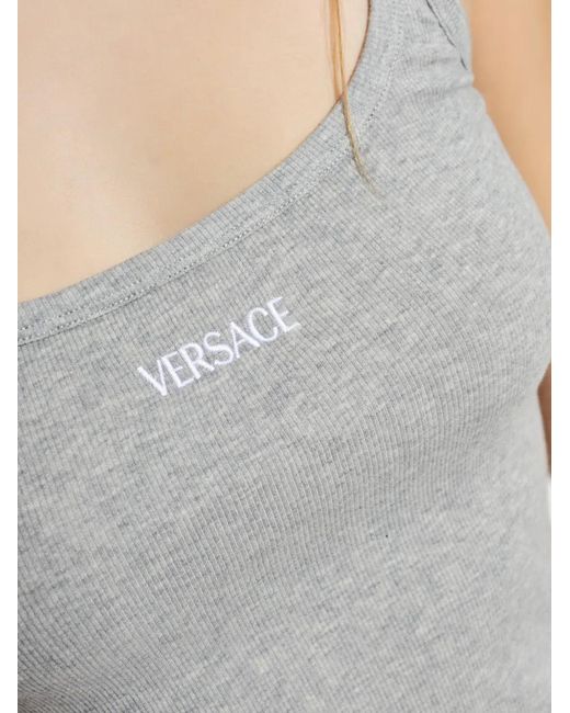Versace Geribbelde Jurk Met Logo in het Gray
