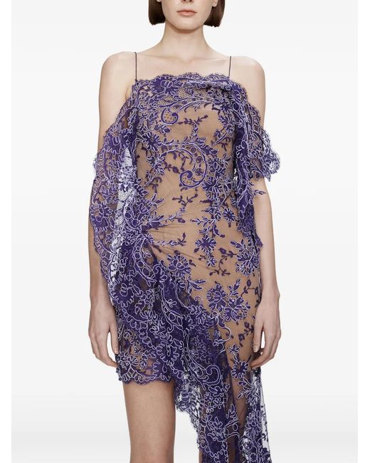 Christopher Esber Purple Floating Lace Mini Dress