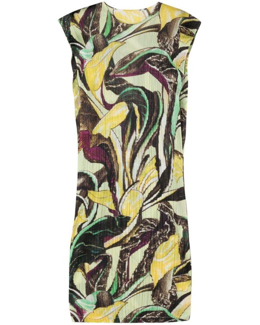 Floral-print plissé midi dress Pleats Please Issey Miyake de color Green