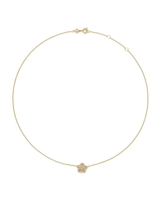 Tory Burch White Forget Me Not Pavé Pendant Necklace