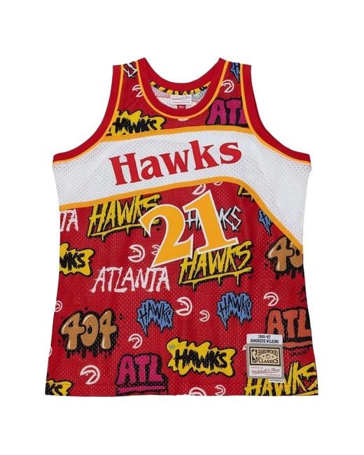 Mitchell & Ness Red Atlanta Hawks 1986 Dominique Wilkins Slap Sticker Swingman Vest for men