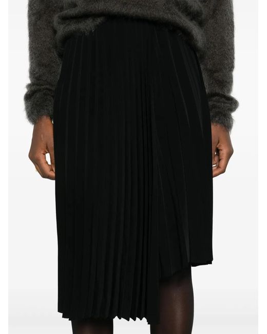 Saint Laurent Black Asymmetric Pleated Midi Skirt