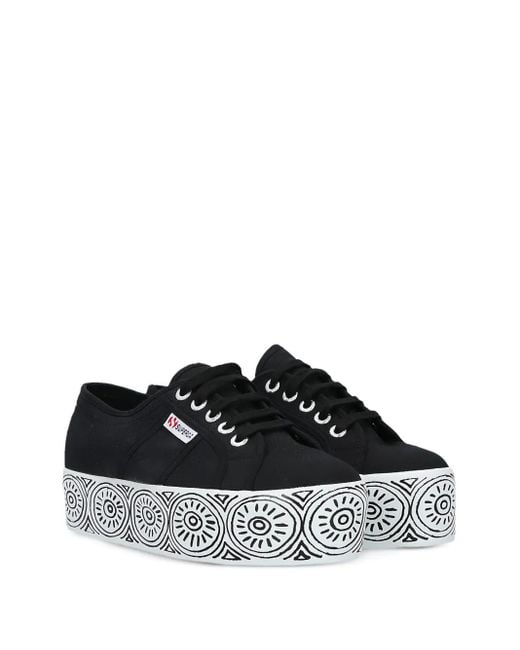 Superga Black Platform-Sole Lace-Up Sneakers