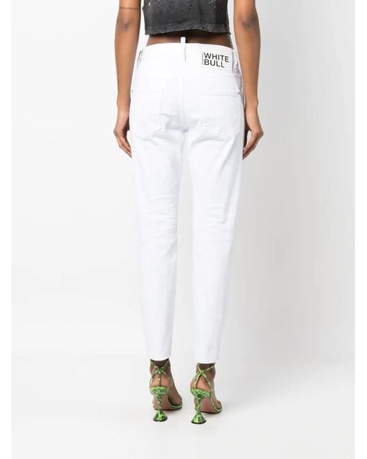 DSquared² White Straight-Leg Cropped Jeans