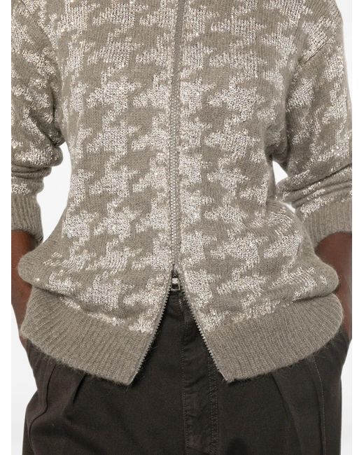 Panicale Gray Houndstooth-Pattern Sequin-Embellished Cardigan