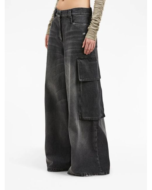Palm Angels Gray Low-Rise Wide-Leg Jeans