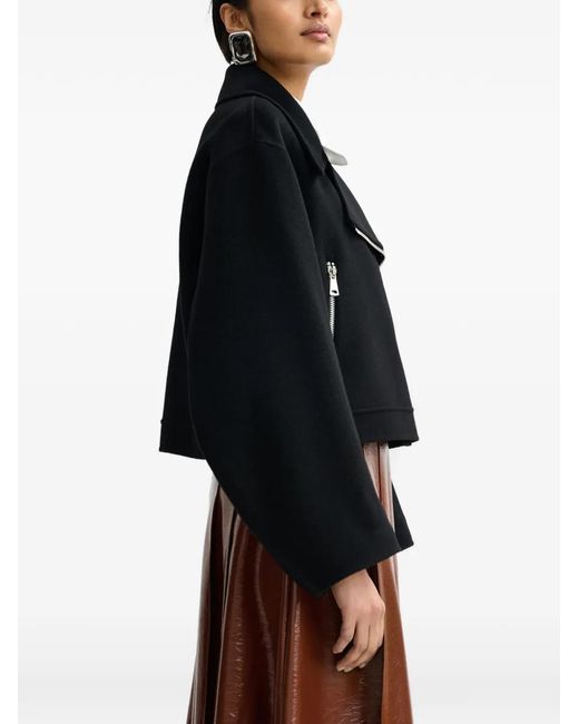 Essentiel Antwerp Black Diagonal-Zipped Jacket